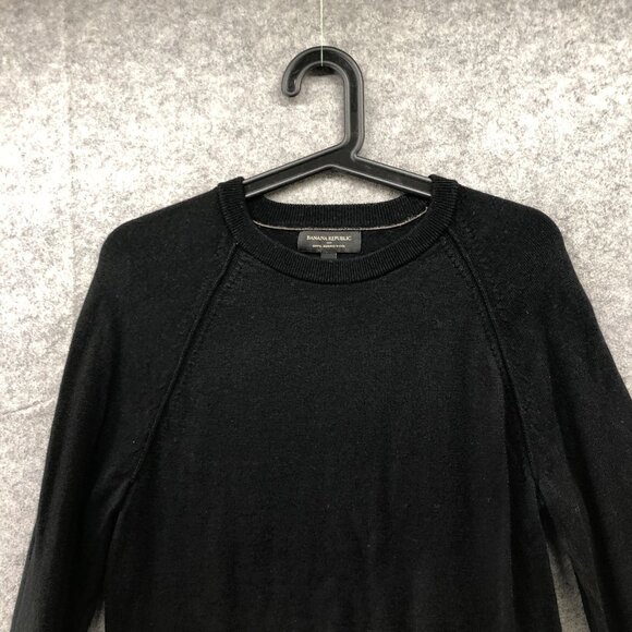 Banana Republic 100% Merino Wool Sweater Mens S Black Crewneck Pullover - Picture 3 of 8